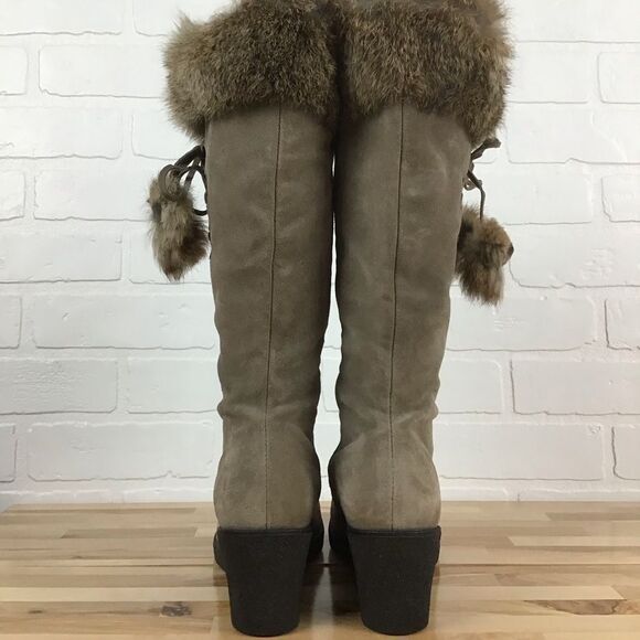 SAUTE mouton LOULOU long boots tan beige suede boots wedge platform rabbit fur - Picture 2 of 16